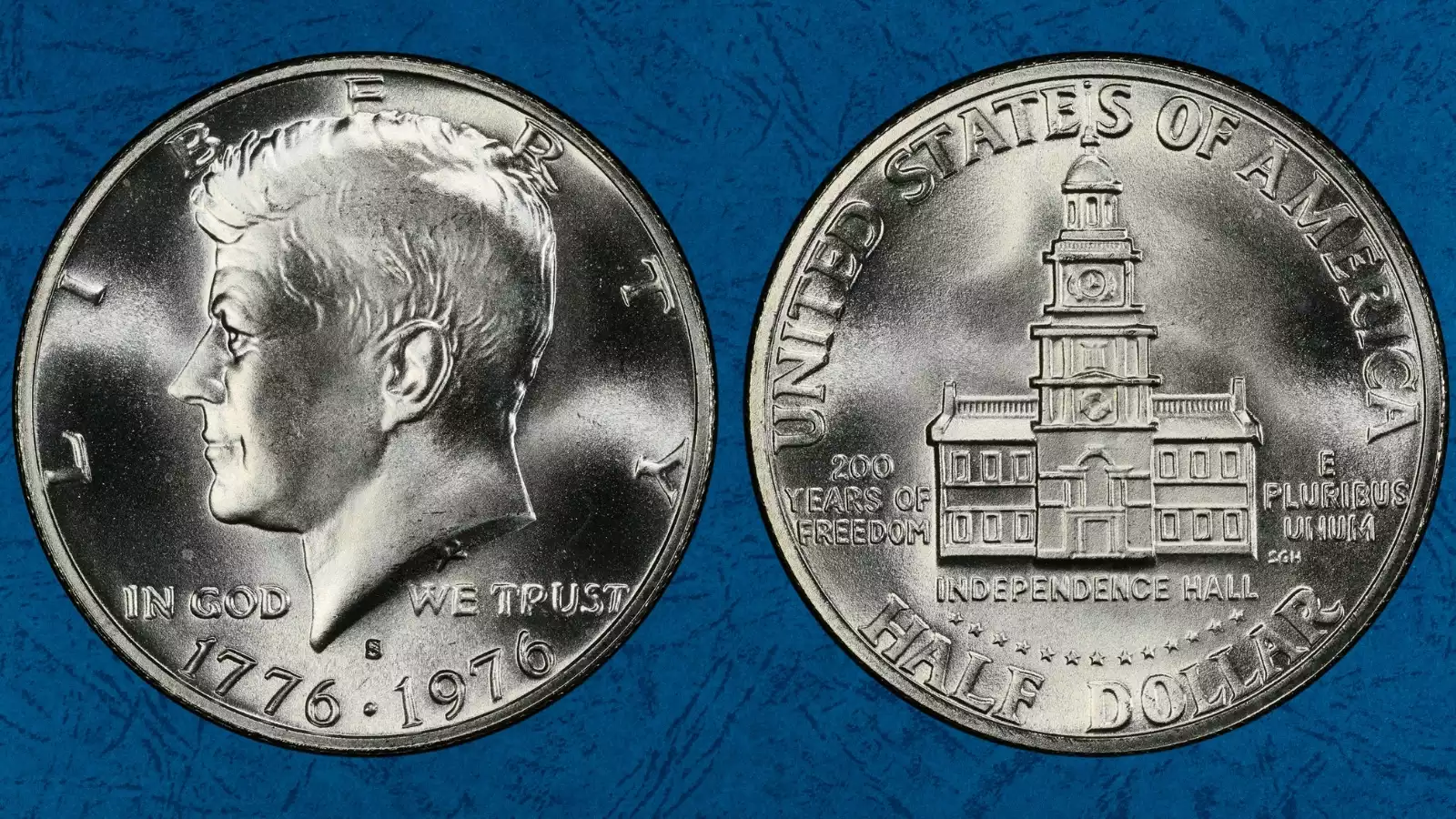 1976-S silver Kennedy half dollar 40% silver showing S mint mark and uniform silver-white edge in PCGS holder